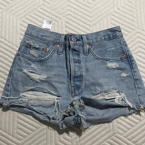 Levi distressed denim shorts light wash